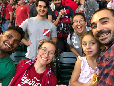 Sunil, rotation student Daniel, Moriah, Joyce, baby Dr. Cohen #2, and Mike out supporting the Portland Thorns!